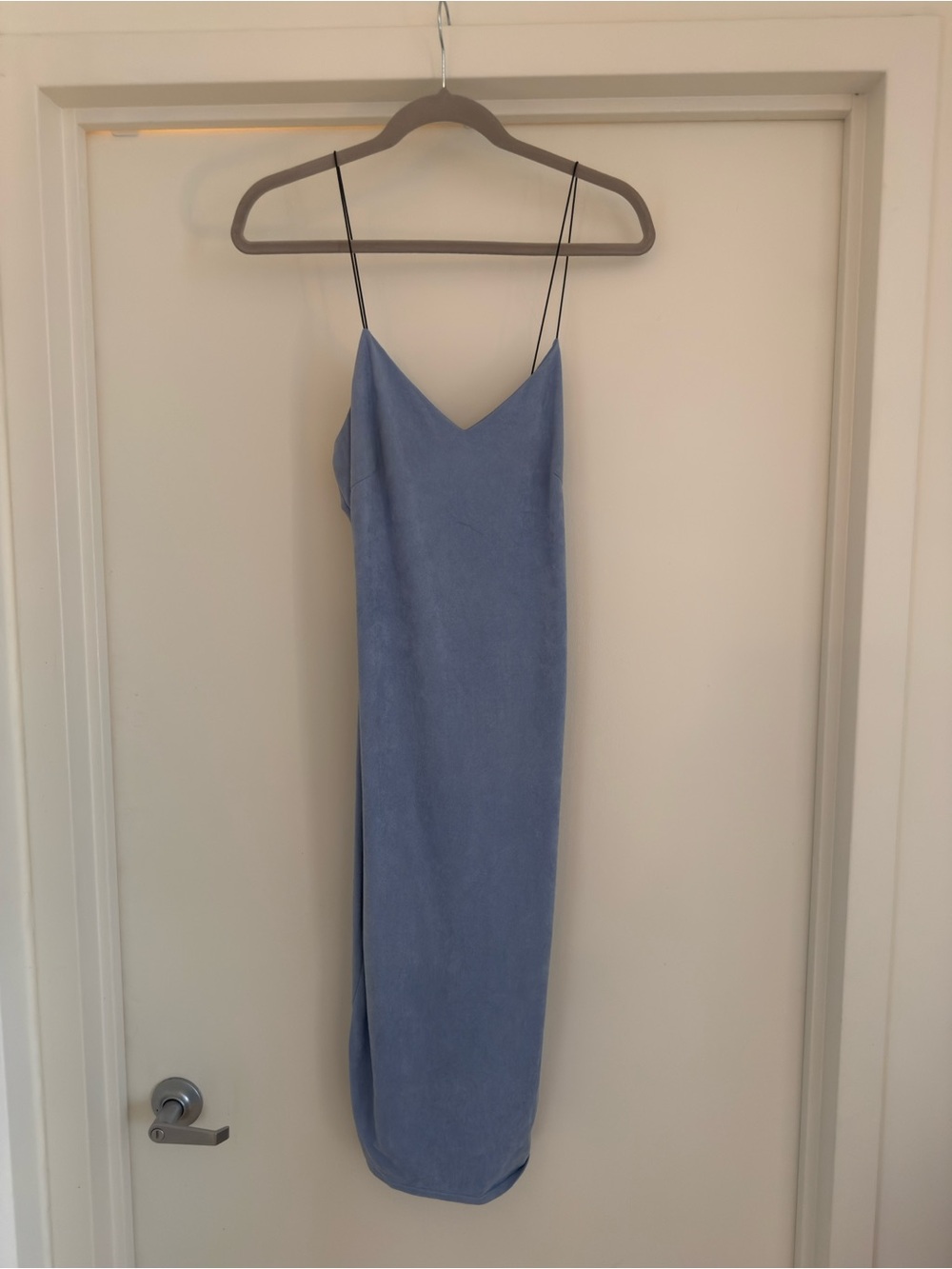 Dusty Blue Maxi Slip Dress with Spaghetti Straps